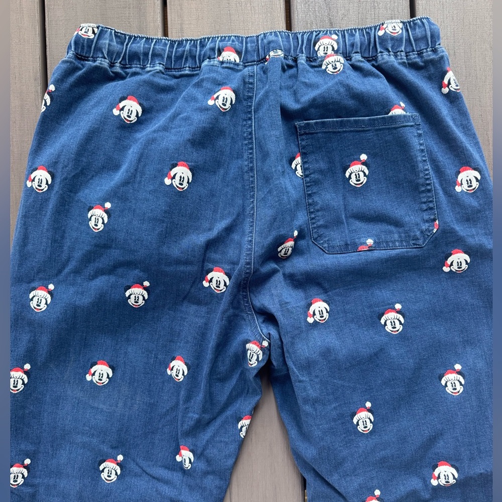 Disney Mickey & Minnie Mouse Christmas Santa Jeans Joggers Pants Elastic Size XL - Picture 4 of 7